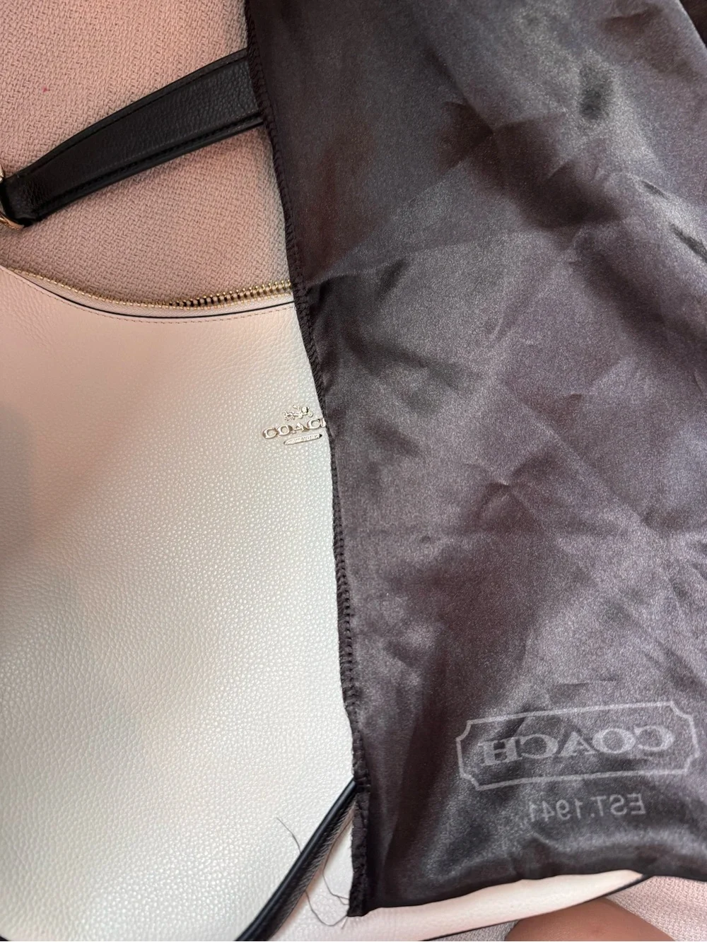 Coach Cream Pebble Leather Hobo + FREE Red Wallet